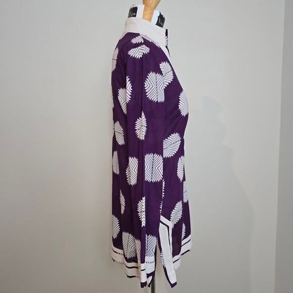 TORY BURCH Purple & White Long Sleeve V-Neck Tunic Sz 2 (721) - Picture 7 of 13